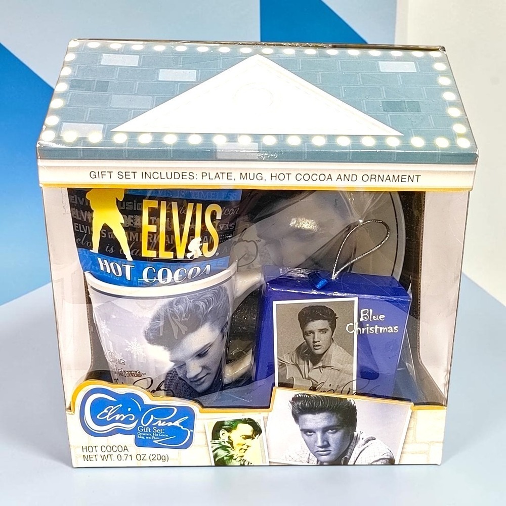 VTG Elvis Presley Blue Christmas Gift Set NIB Mug Plate Ornament Memorabilia